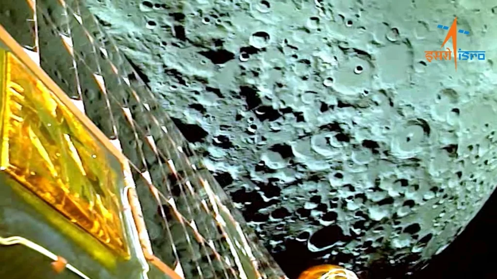 A view of the moon as viewed by the Chandrayaan-3 lander during Lunar Orbit Insertion on August 5, 2023 in this screengrab from a video released August 6, 2023. ISRO/Handout via REUTERS/file photo Acquire Licensing Rights
