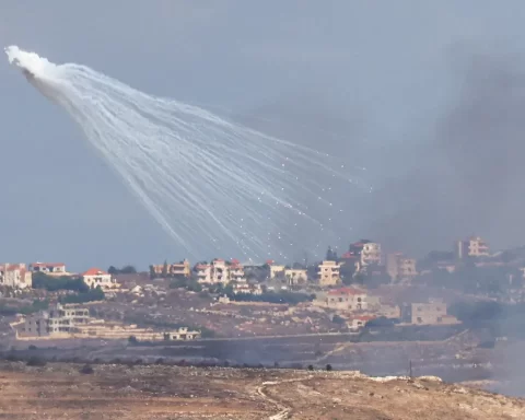 Artillery is fired by the Israeli Army into Lebanon