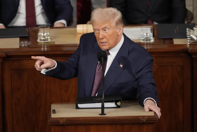 Donald Trump addresses a joint session of Congress at Capitol in Washington