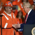 President Donald Trump greets steel worker Brian Pavlack as he speaks at the U.S. Steel Mon Valley Works-Irvin plant, Friday, May 30, 2025, in West Mifflin, Pa.