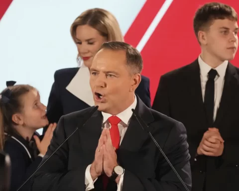 Presidential candidate Karol Nawrocki, a conservative historian backed by the right-wing Law and Justice party addresses supporters at his headquarters after the presidential election runoff in Warsaw, Poland, Sunday, June 1, 2025. (Photo: AP)