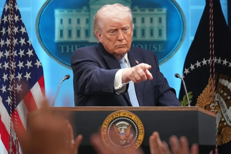 President Donald Trump speakS with reporters during a news conference in the James Brady Press Briefing Room at the White House, Monday, April 6, 2026, in Washington. (Photo: AP)
