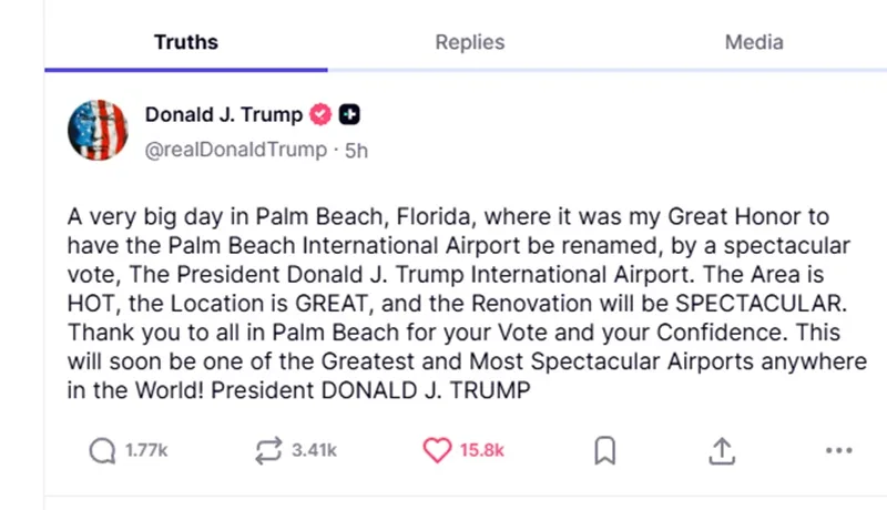 South Florida’s Palm Beach airport renamed President Donald J. Trump International 1 Palm Airport