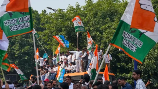 <center><i>Workers of India’s opposition Congress party shout slogans atop a bus as they gather for a march toward the Supreme Court demanding the resignation of Chief Election Commissioner Gyanesh Kumar in New Delhi, India, Monday, Oct. 12, 2026. (Photo: AP)</i></center> 3788136742