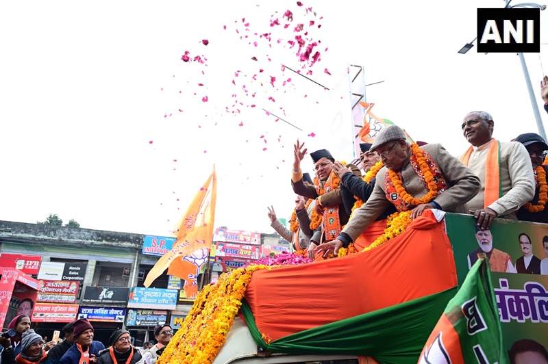 Uttarakhand CM Dhami leads roadshow for BJP in Rudrapur for local body elections 1 Dhami held a roadshow