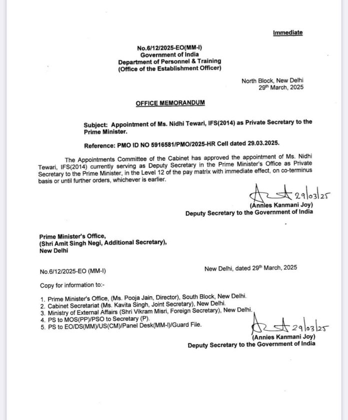 IFS officer Nidhi Tewari appointed private secretary to PM 1 Nidhi Tewari