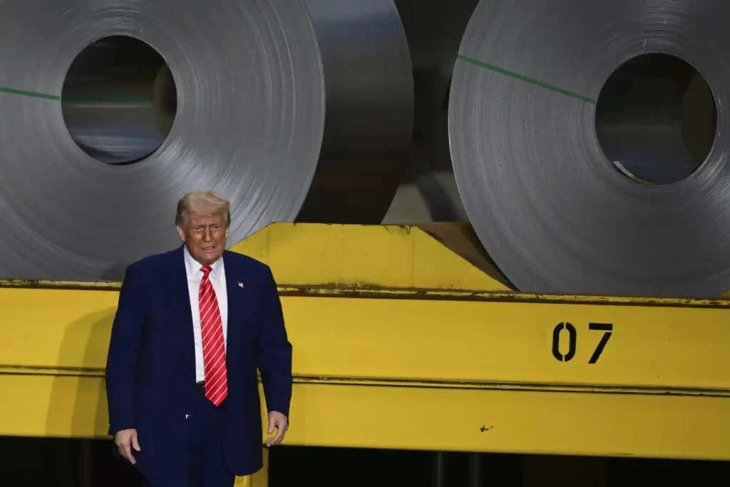 Trump to double tariffs on foreign steel from 25% to 50% 1 President Donald Trump arrives to speak at the U.S. Steel Mon Valley Works-Irvin Plant, Friday, May 30, 2025, in West Mifflin, Pa.