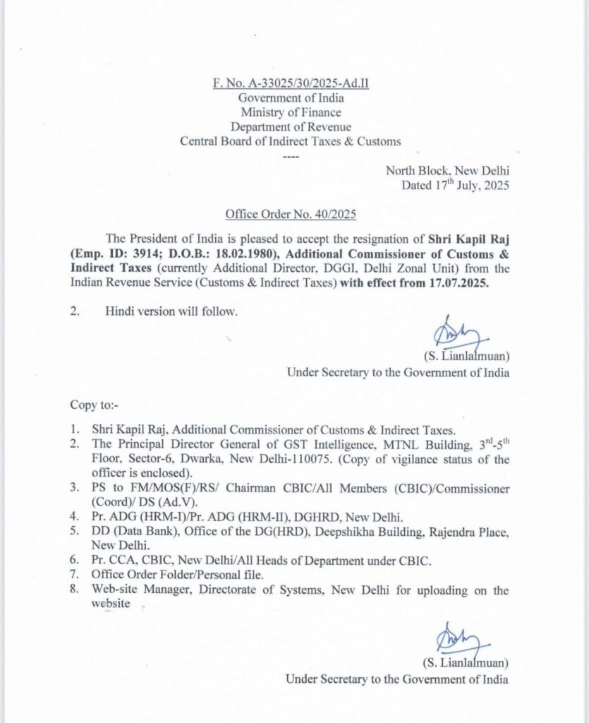 IRS officer who arrested 2 CMs during ED stint resigns from service 1 IRS Officer Kapil Raj 02