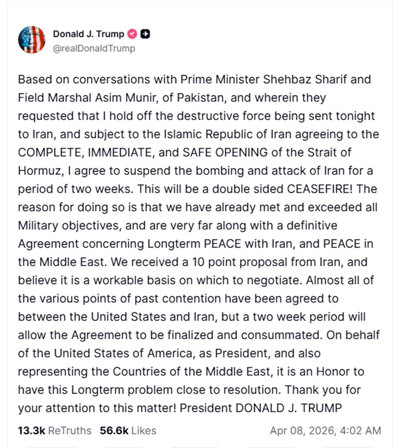 How Trump went from threatening Iran’s annihilation to agreeing to a two-week ceasefire with Tehran 1 Truth Social